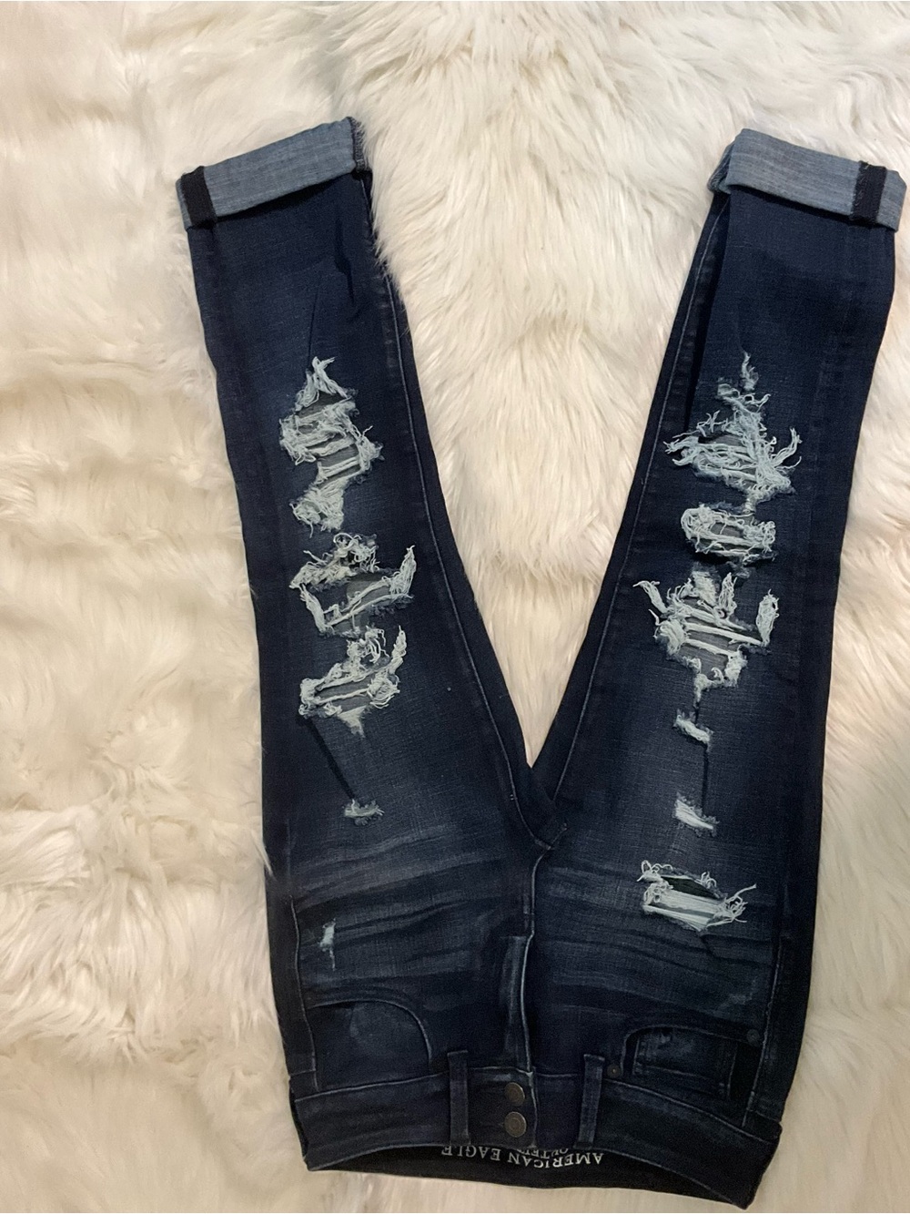 American Eagle Outfitters Dark Blue Distressed Skinny Jeans